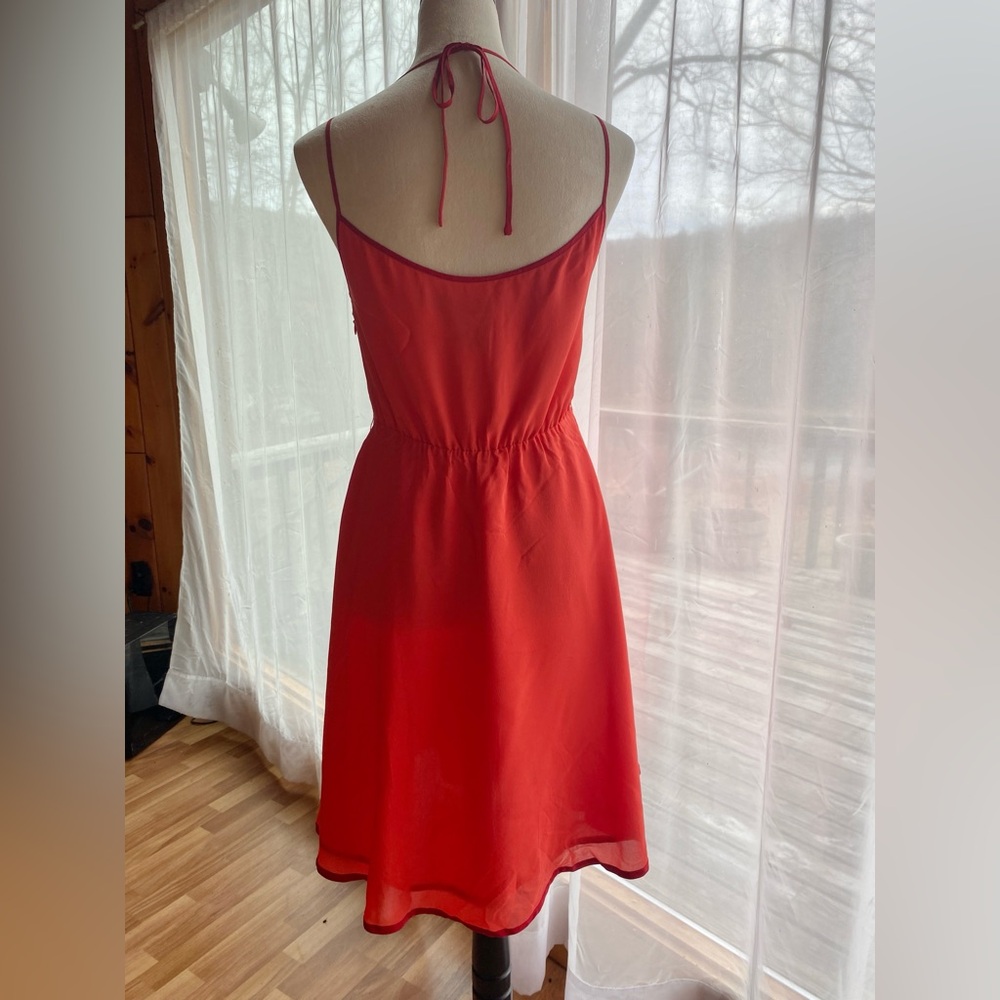 Anthropologie Girls from Savoy Becca 100% Silk Coral Red Dress, Size 4 Four - Picture 3 of 11